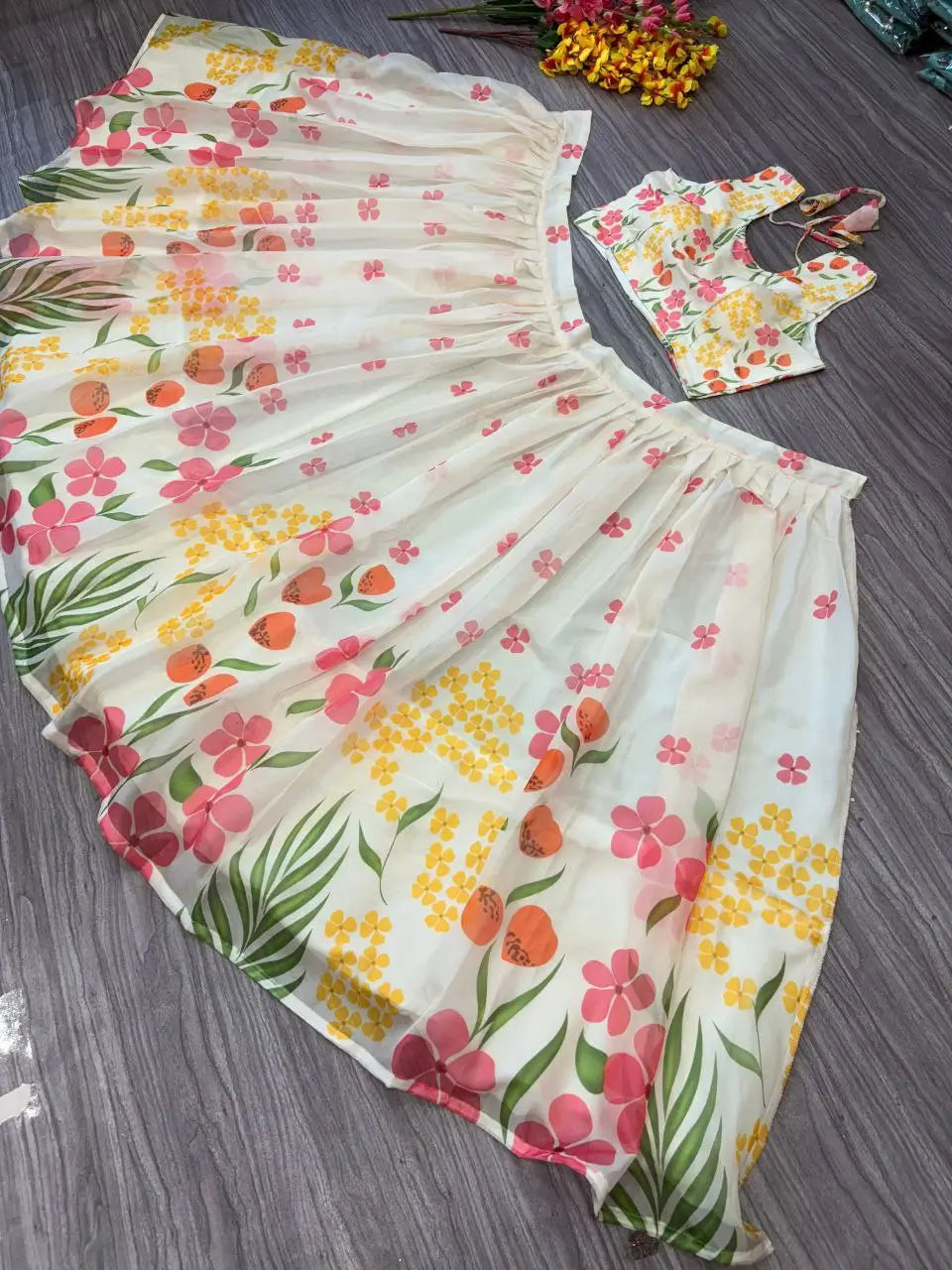 White Multi Color Silk Lehenga With Beautiful Floral Digital Print