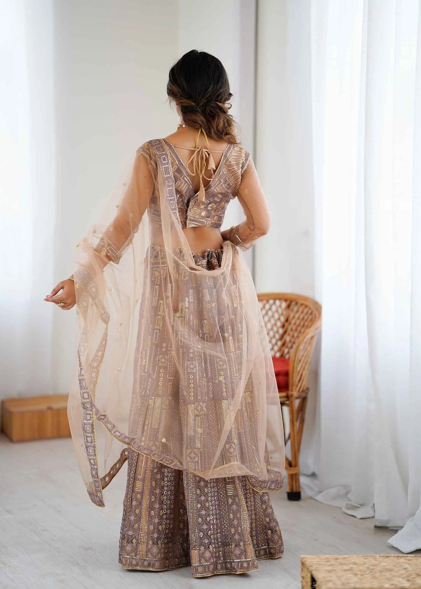 Brownish Ivory Embroidery Work With Heavy Sequins Work Lehenga Choli
