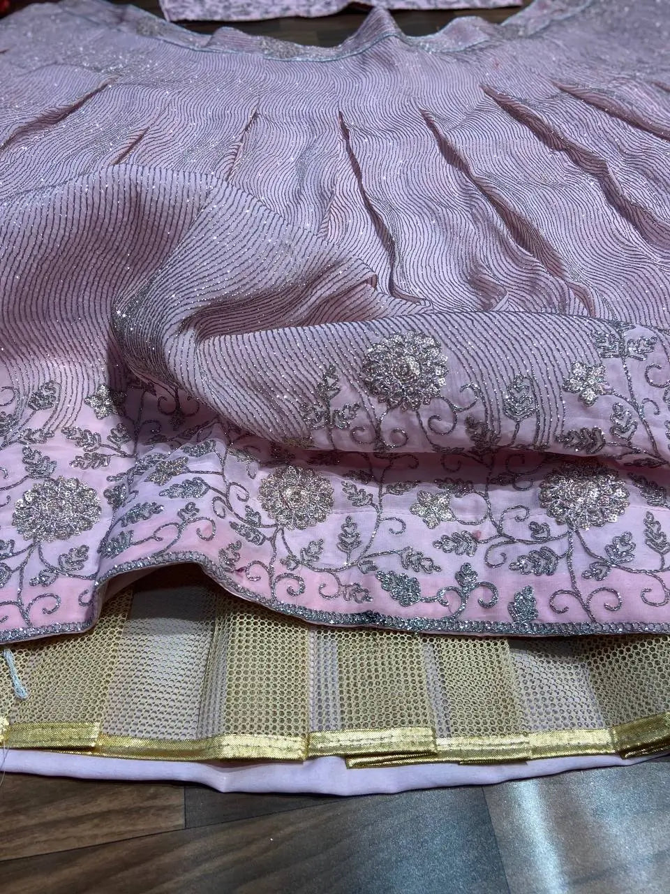 Light Pink Shimmer Dori Sequins Embroidery Work Georgette Lehenga Choli