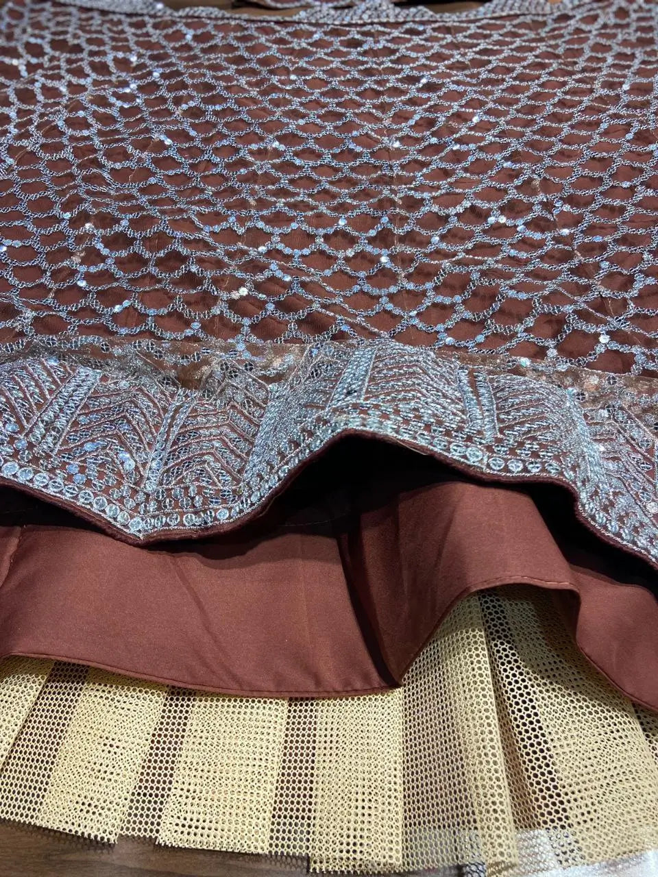 Cocoa Brown Net Lehenga With Heavy Sequins Work With Dupatta