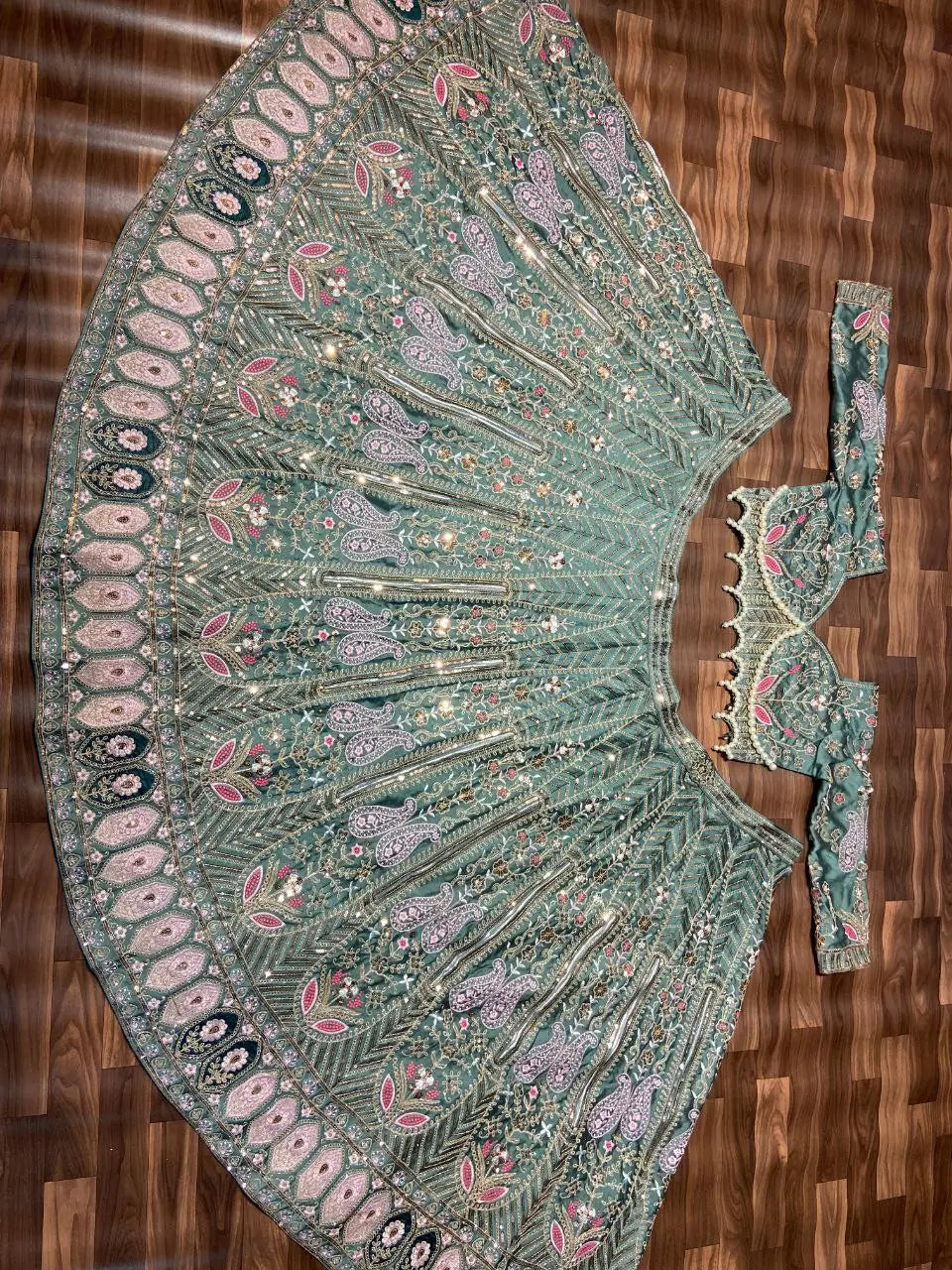 Sabyasachi Designer Kasturi Silk Lehenga Choli With Sequins Embroidery Work