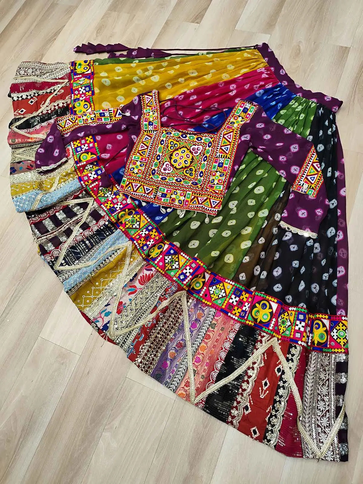 Multi Color Georgette Print With Gamthi Work Navratri Lehenga Choli