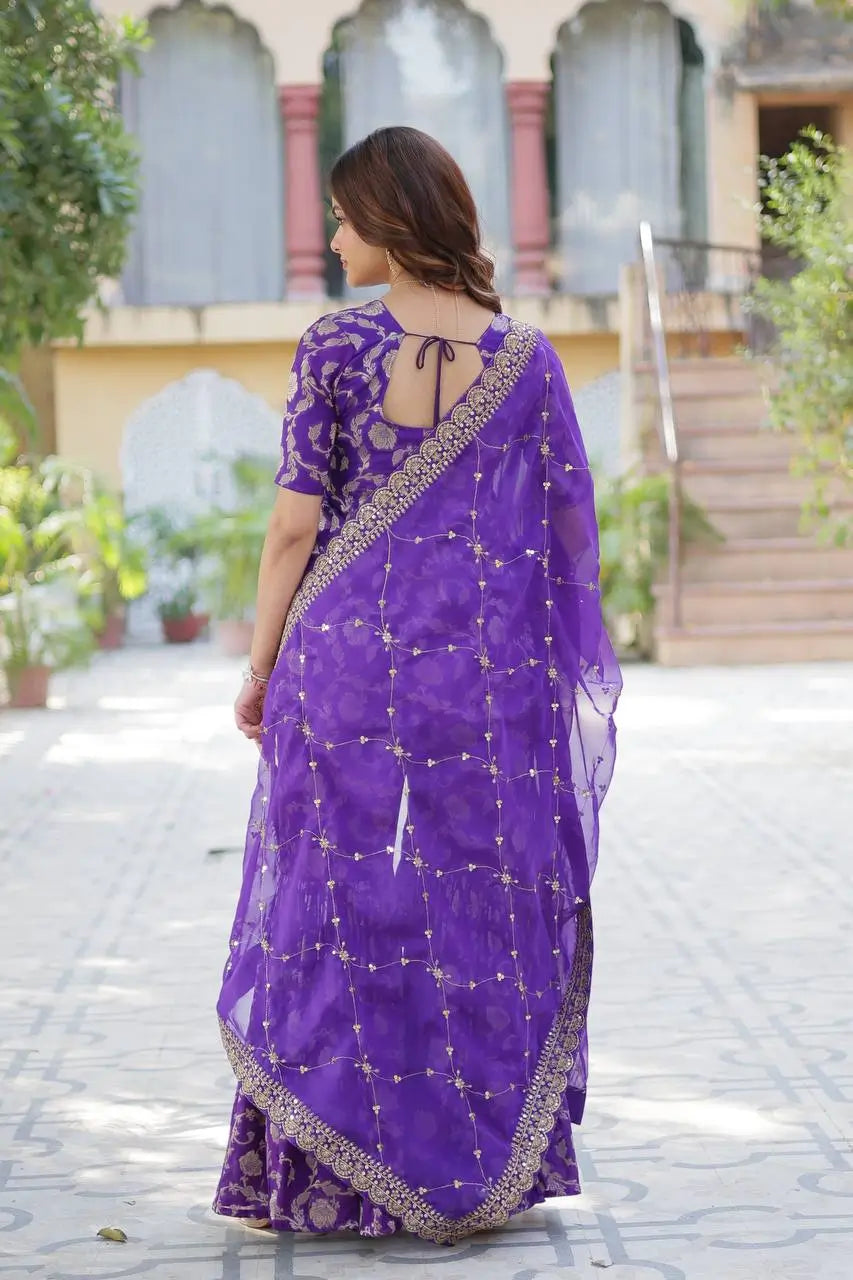 Purple Iris Georgette Jacquard Salwar Suit With Dupatta