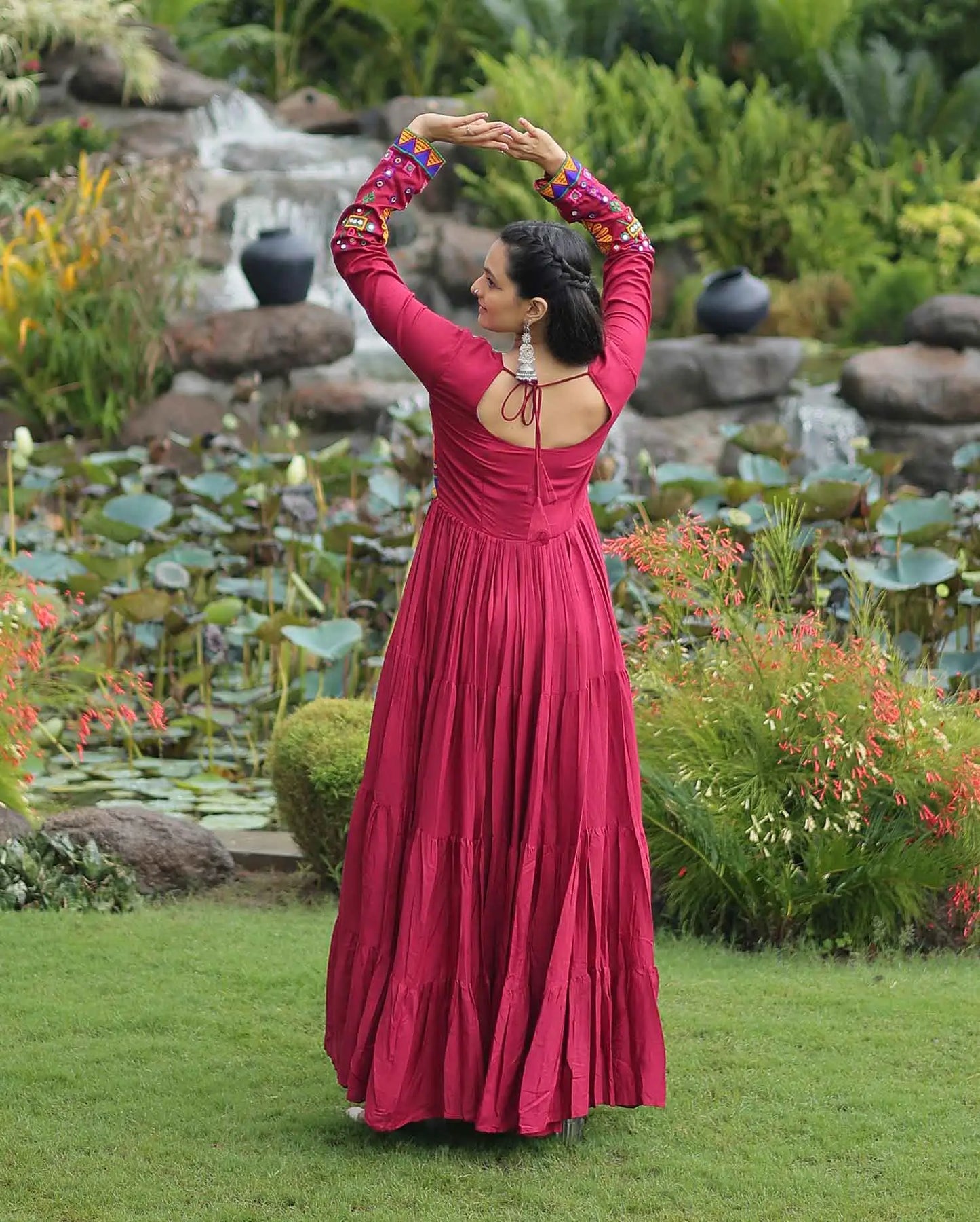 Maroon Rayon Multi Thread Embroidery Work Navaratri Gown