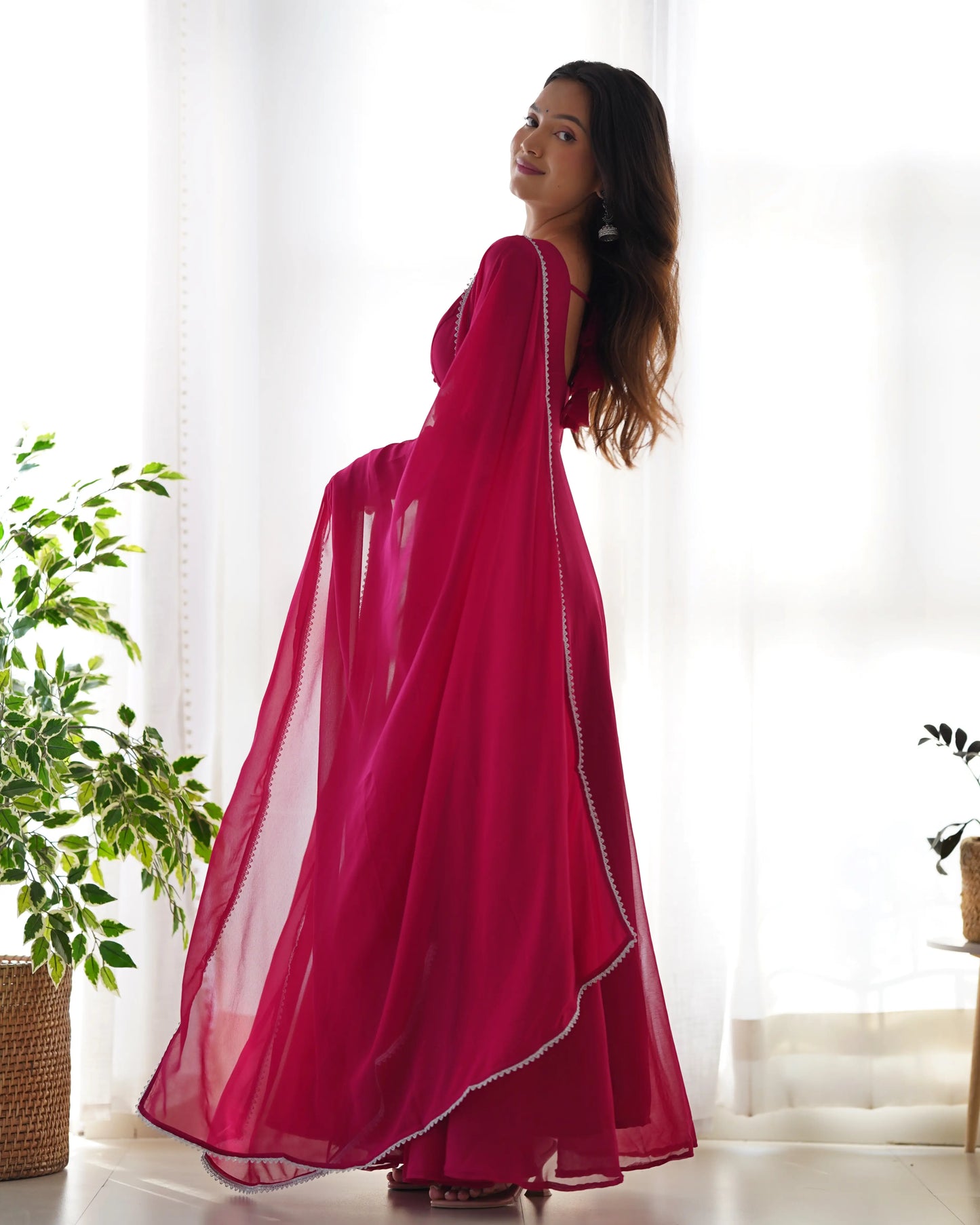 Rani Pink Designer Georgette Gown With Dupatta