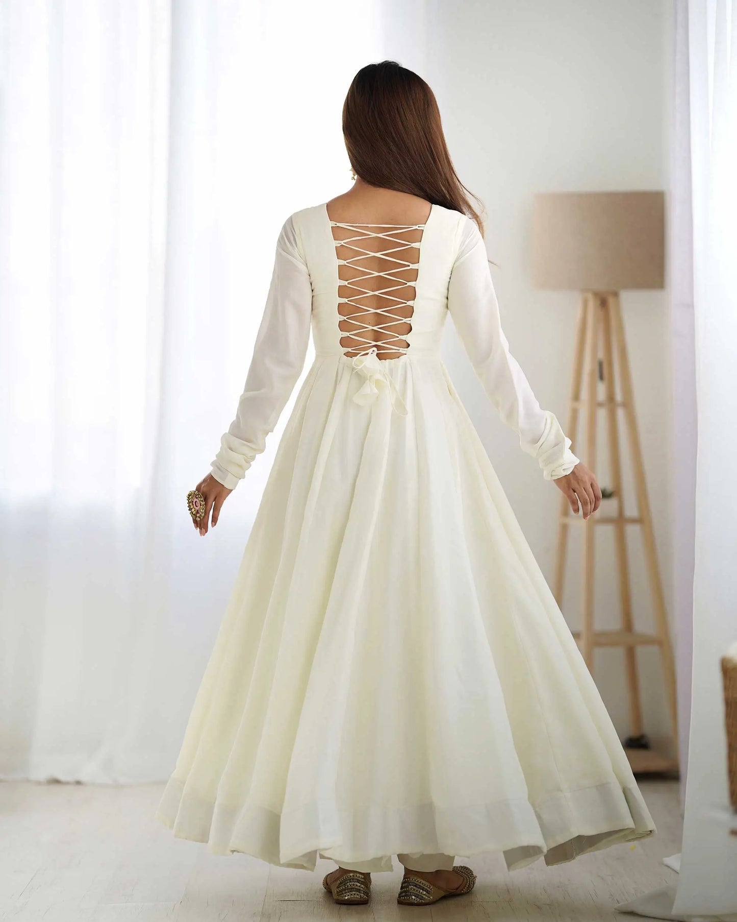 Wine And Off White Vichitra Silk Gown With Heavy Embroidery Work Dupatta