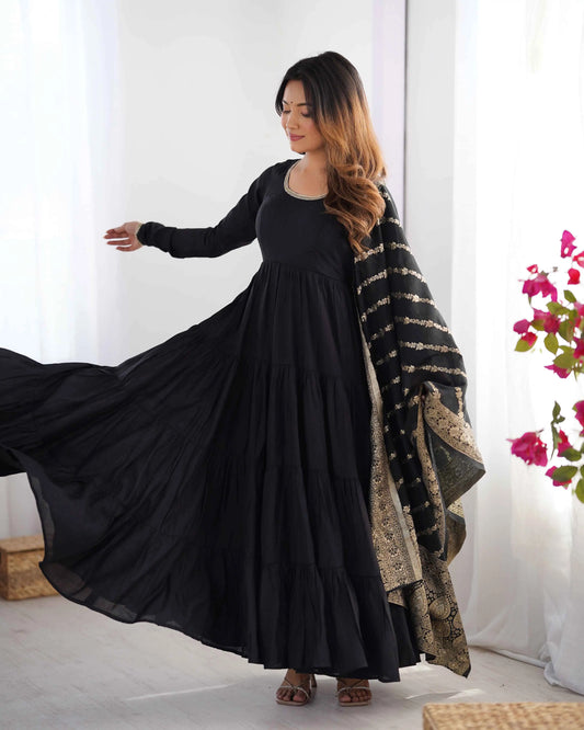 Black Silk Gown With Jacquard Banarasi Dupatta