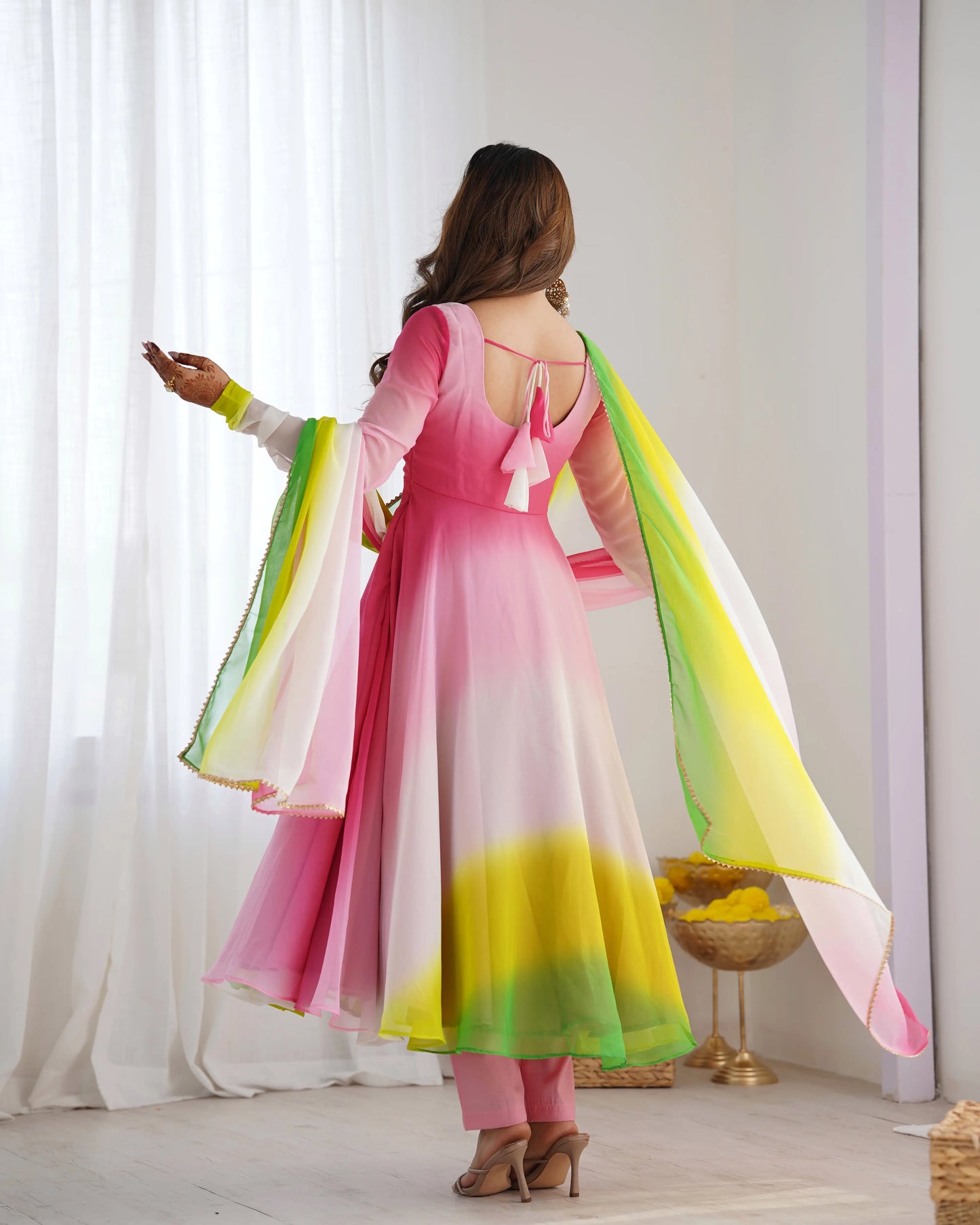 Multi Color With Colorful Padding Plain Georgette Gown With Dupatta