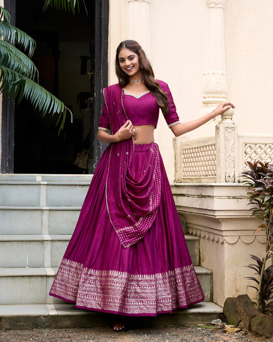 Wine Berry Chanderi Silk Zari Weaving Lehenga Choli