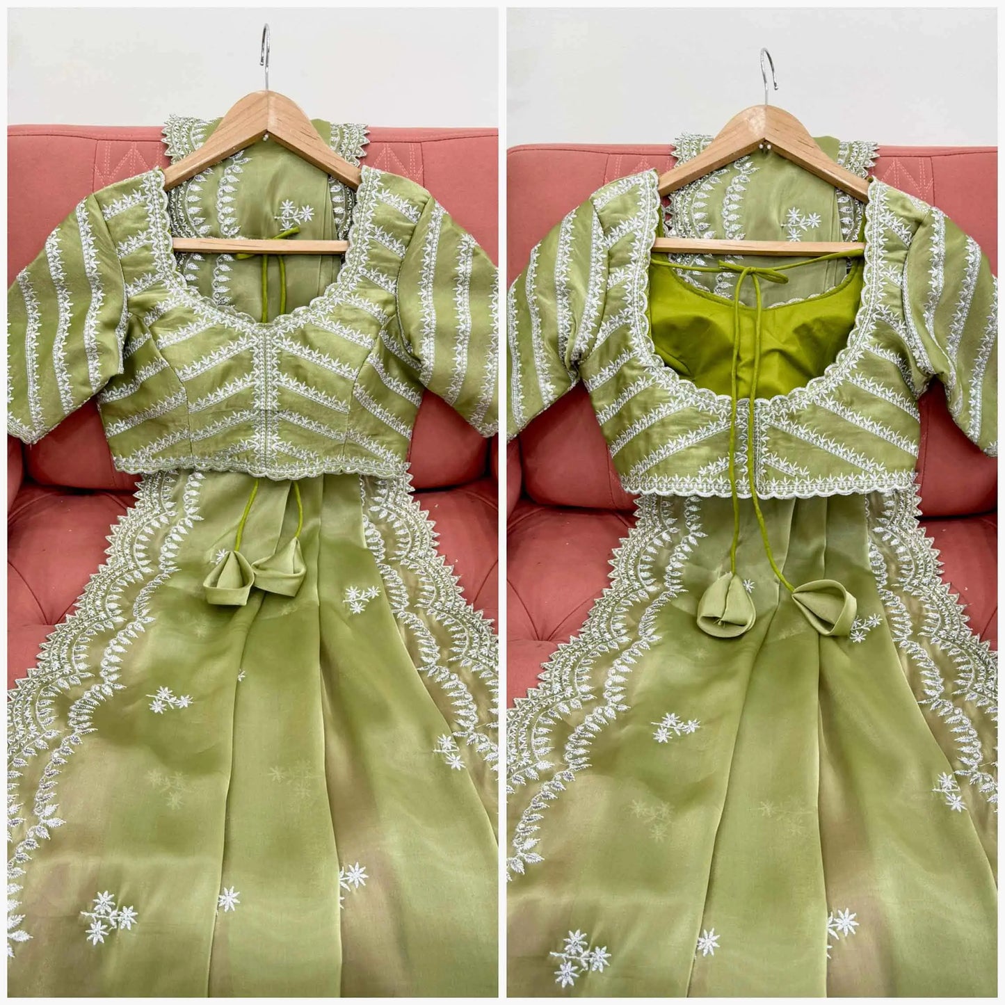 Greyish Olive Green Designer Sequins Embroidery Work Saree