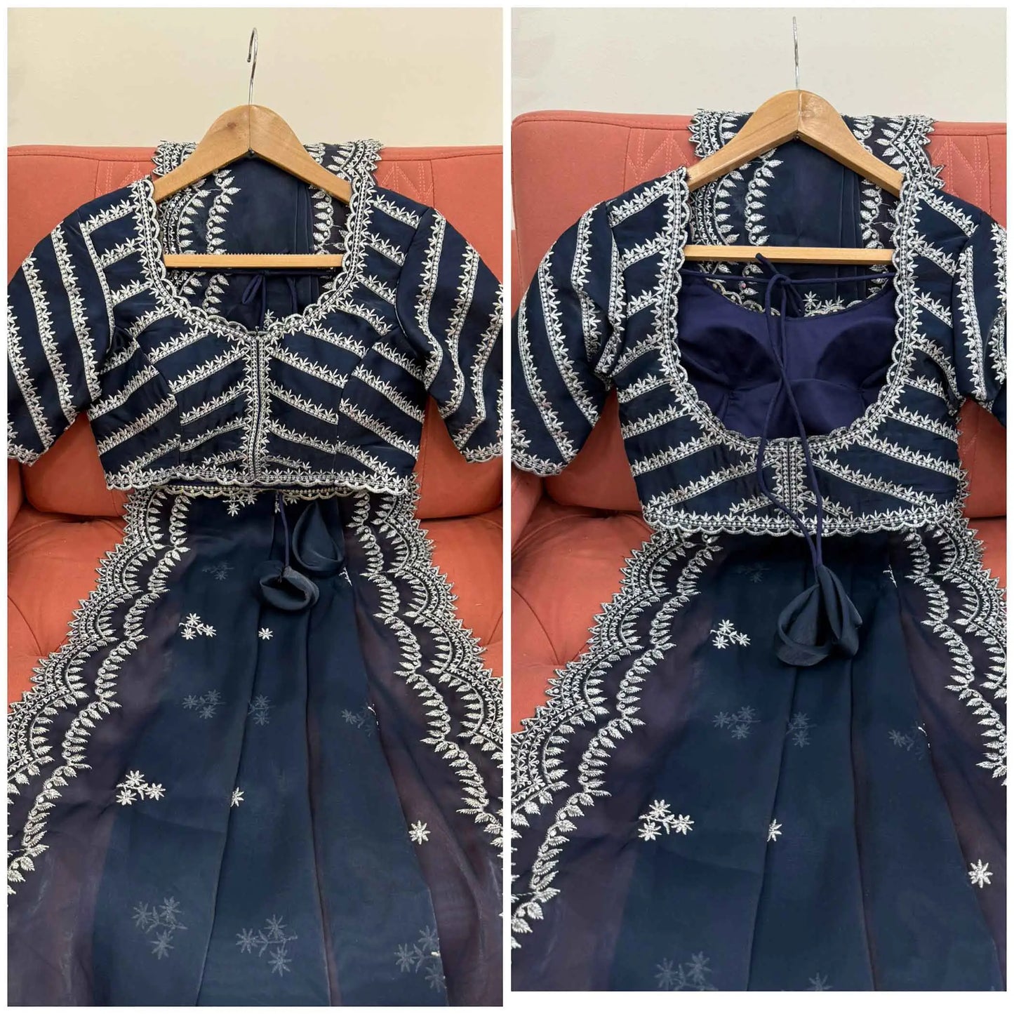 Navy Blue Sequins Embroidery Work Designer Saree