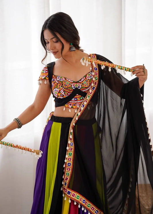 Multi Color Navratri Lehenga With Gamthi & Mirror Work