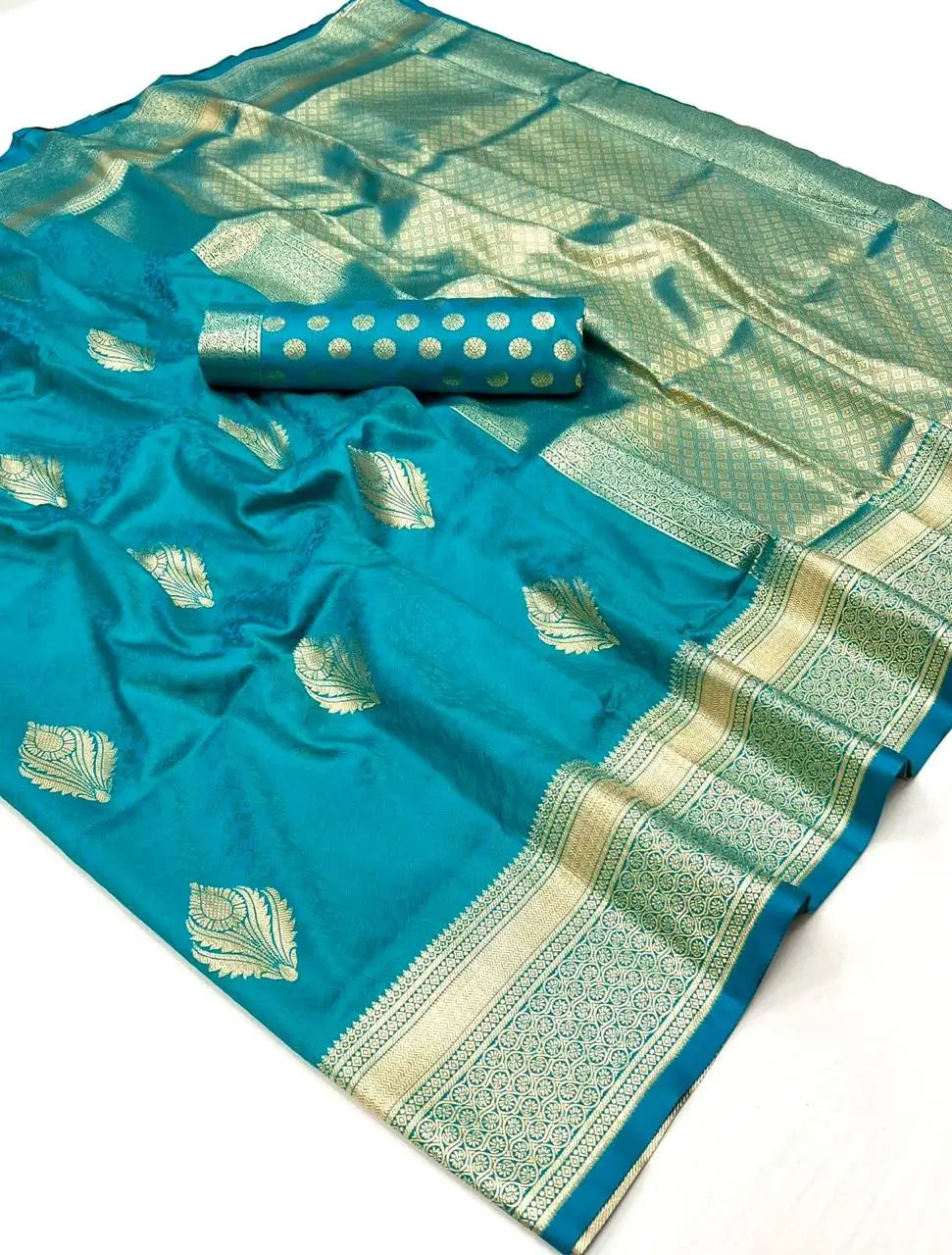 Dark Turquoise Handloom Weaving Silk Saree With Handwoven Art