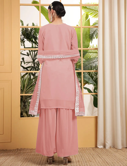 Peach Georgette Salwar Suit With Sequence Embroidery Work