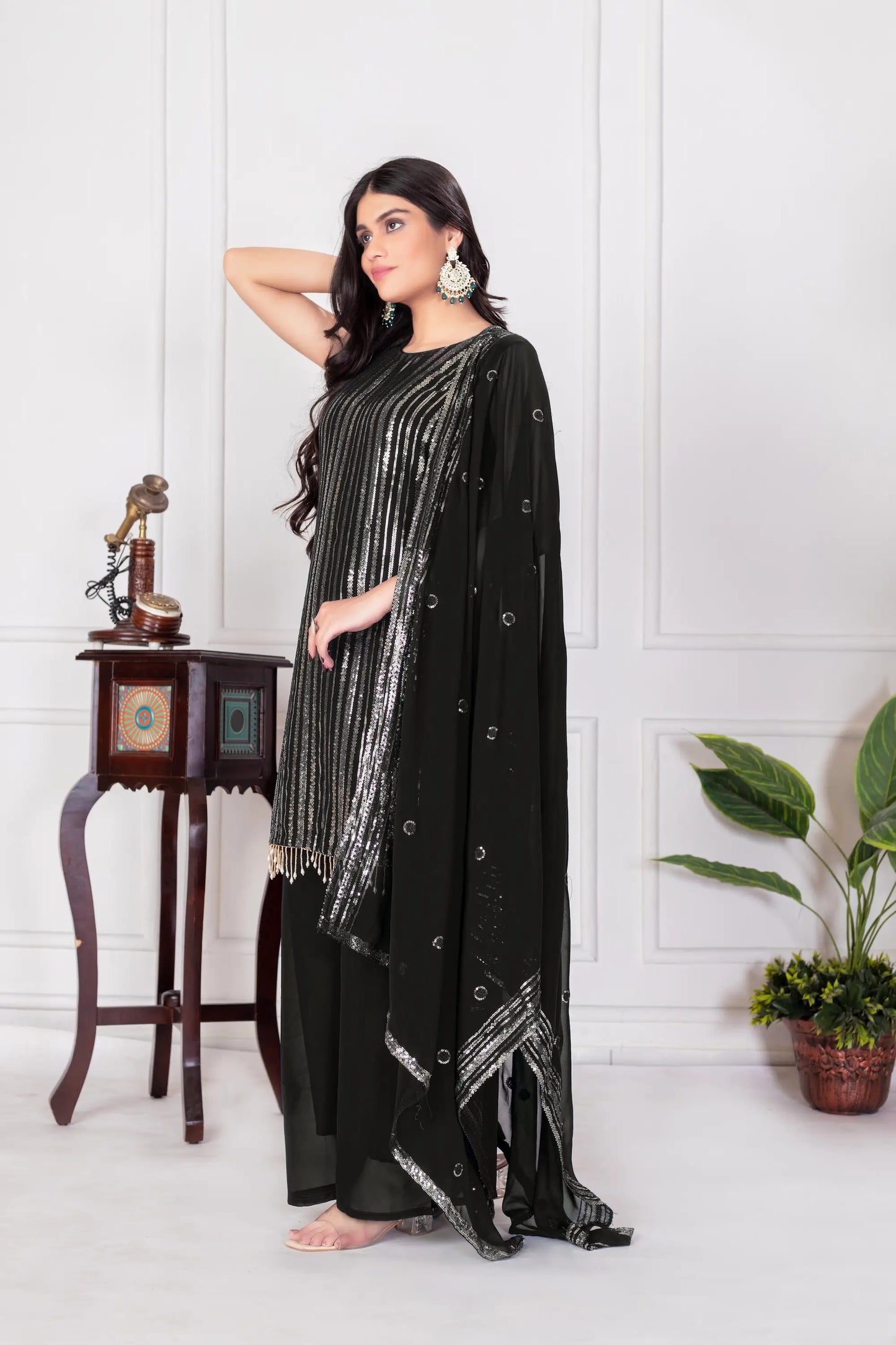 Black Georgette Sequence Embroidery Work Palazzo Salwar Suit
