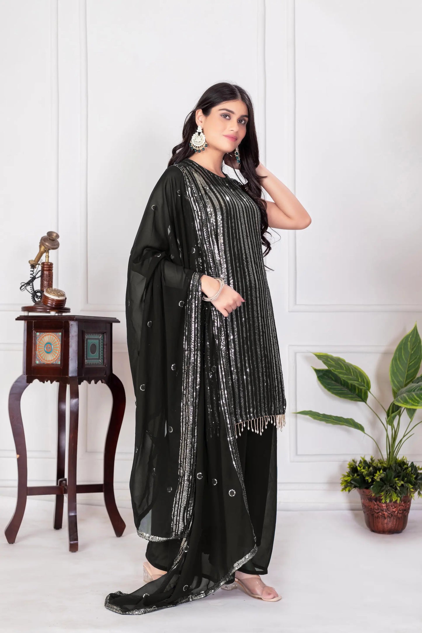 Black Georgette Sequence Embroidery Work Palazzo Salwar Suit