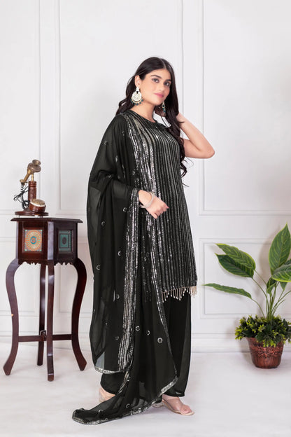 Black Georgette Sequence Embroidery Work Palazzo Salwar Suit