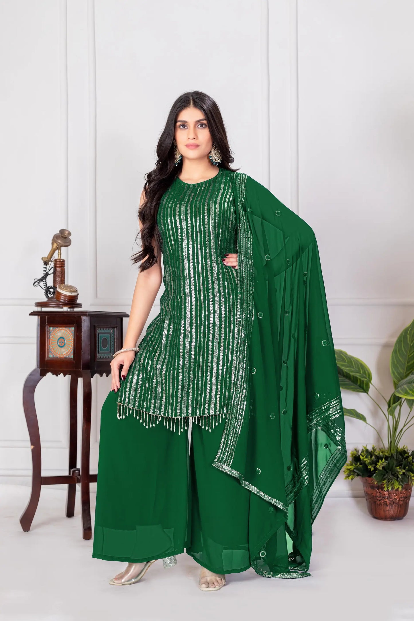 Green Georgette Sequence Embroidery Work Palazzo Salwar Suit