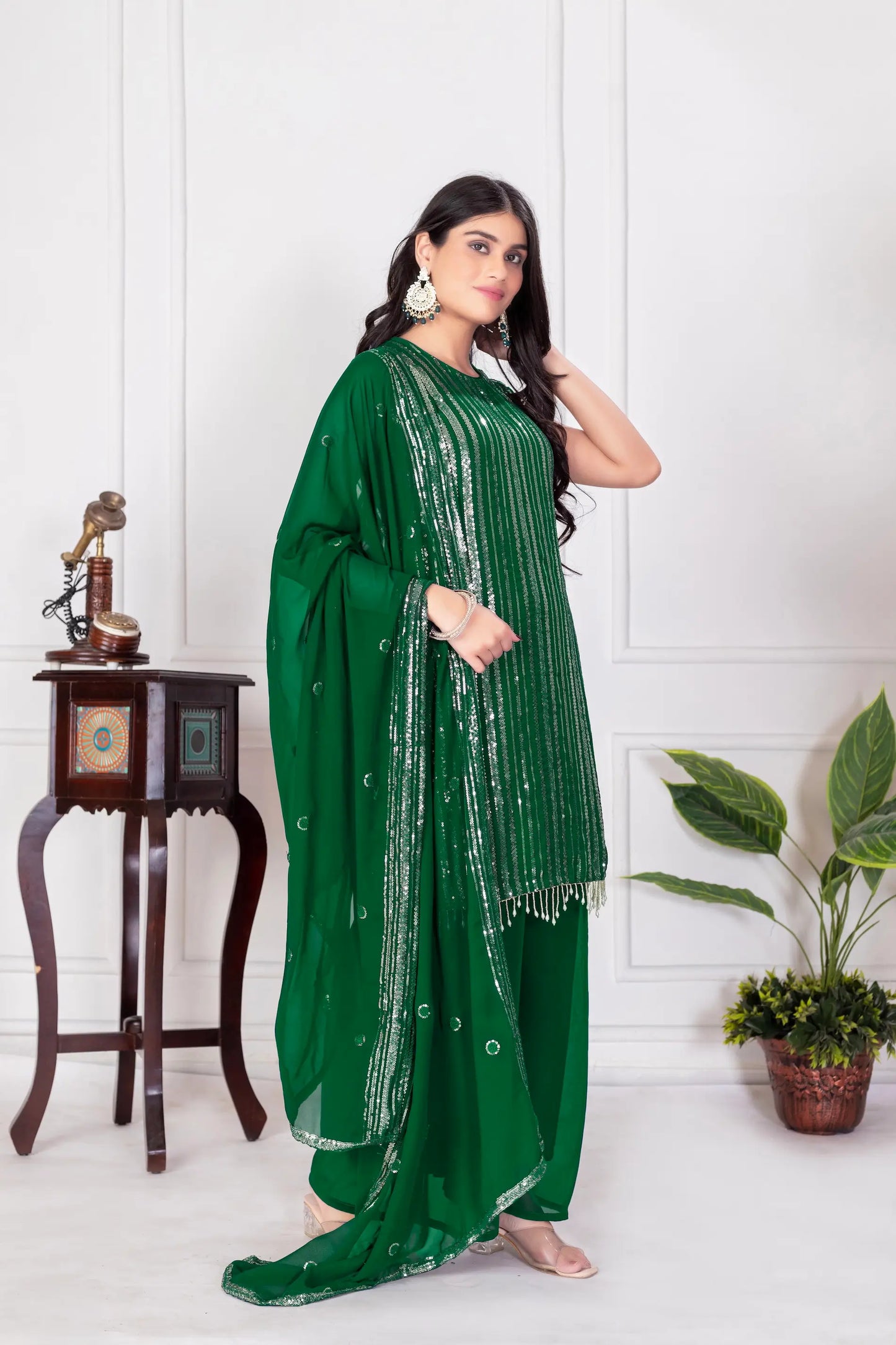 Green Georgette Sequence Embroidery Work Palazzo Salwar Suit