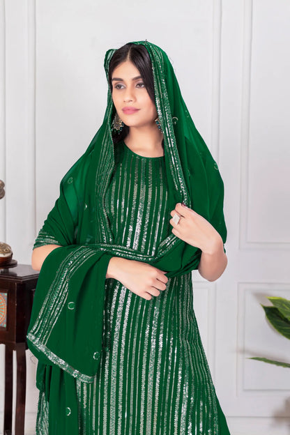 Green Georgette Sequence Embroidery Work Palazzo Salwar Suit