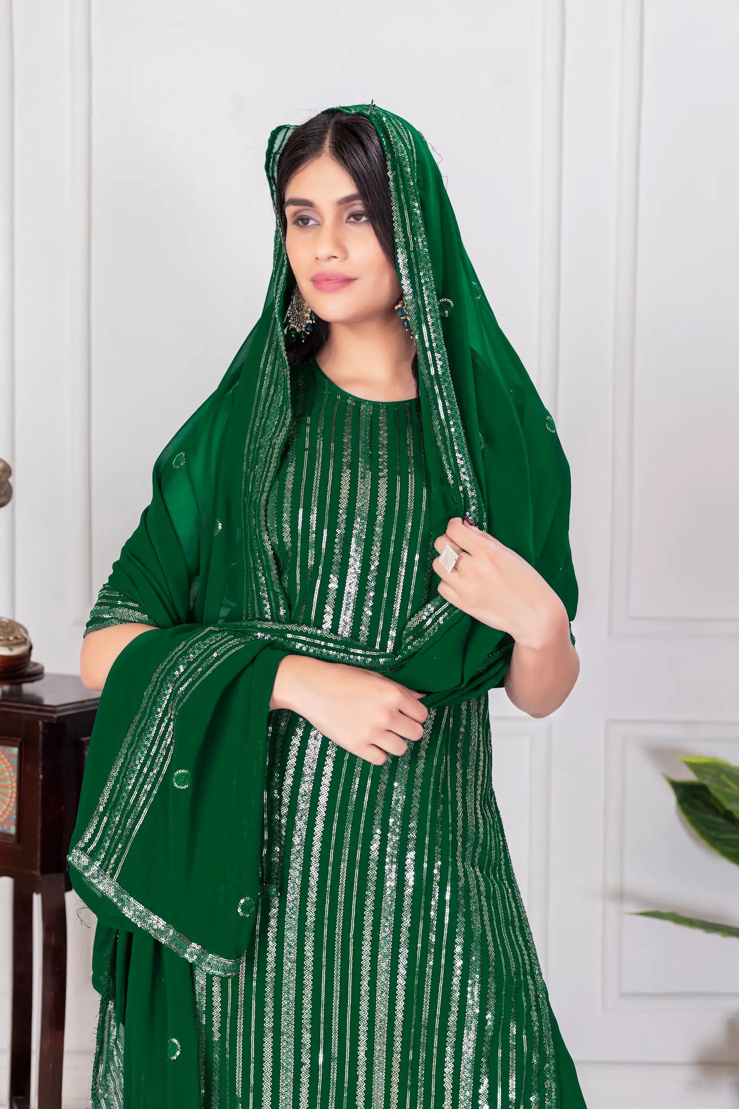 Green Georgette Sequence Embroidery Work Palazzo Salwar Suit