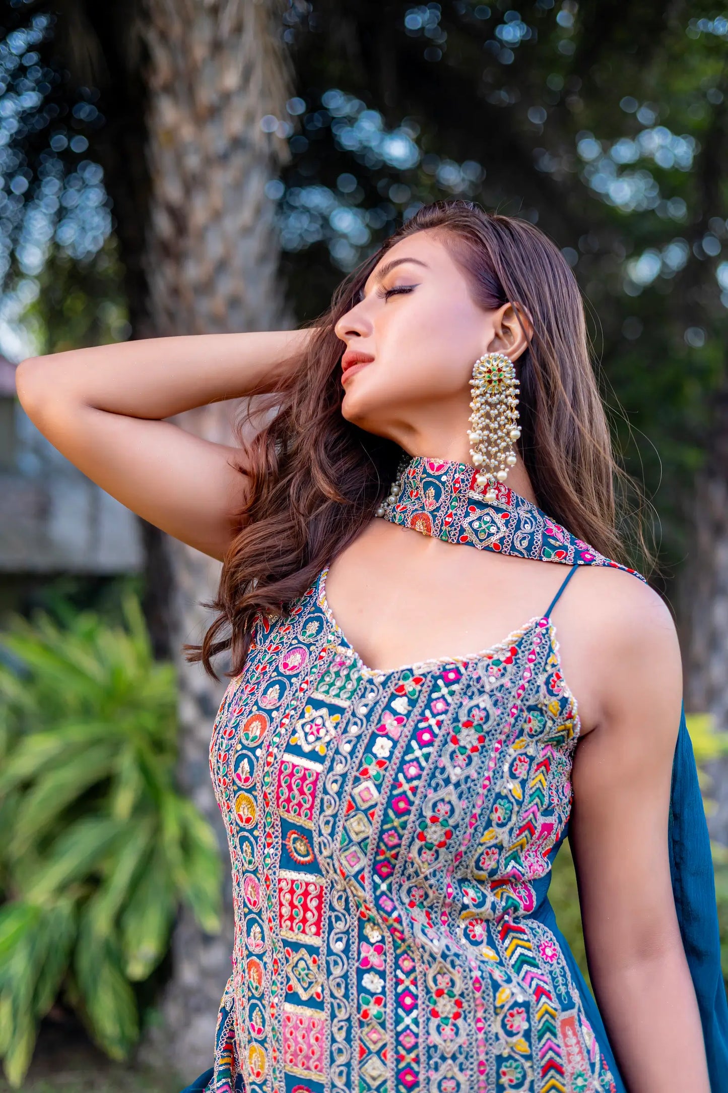 Blue Chinon Sequence Embroidery Work Palazzo Salwar Suit