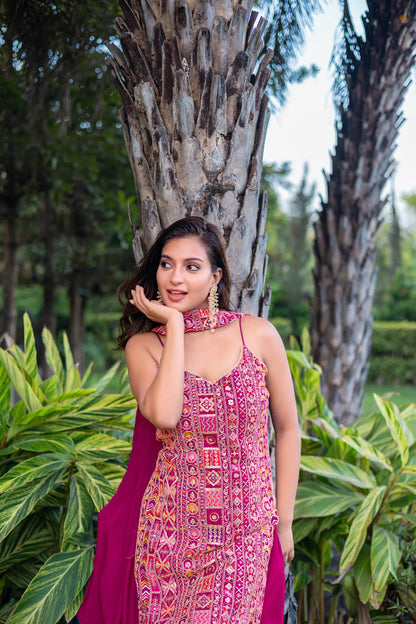 Pink Chinon Sequence Embroidery Work Palazzo Salwar Suit