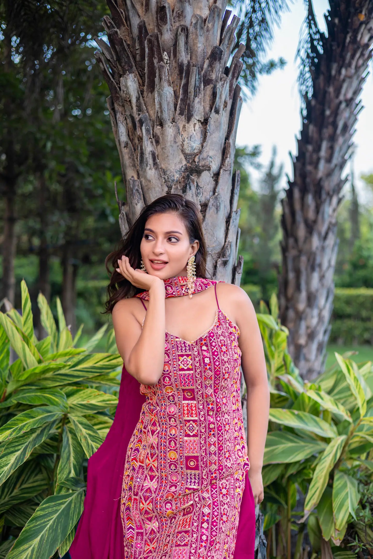Pink Chinon Sequence Embroidery Work Palazzo Salwar Suit