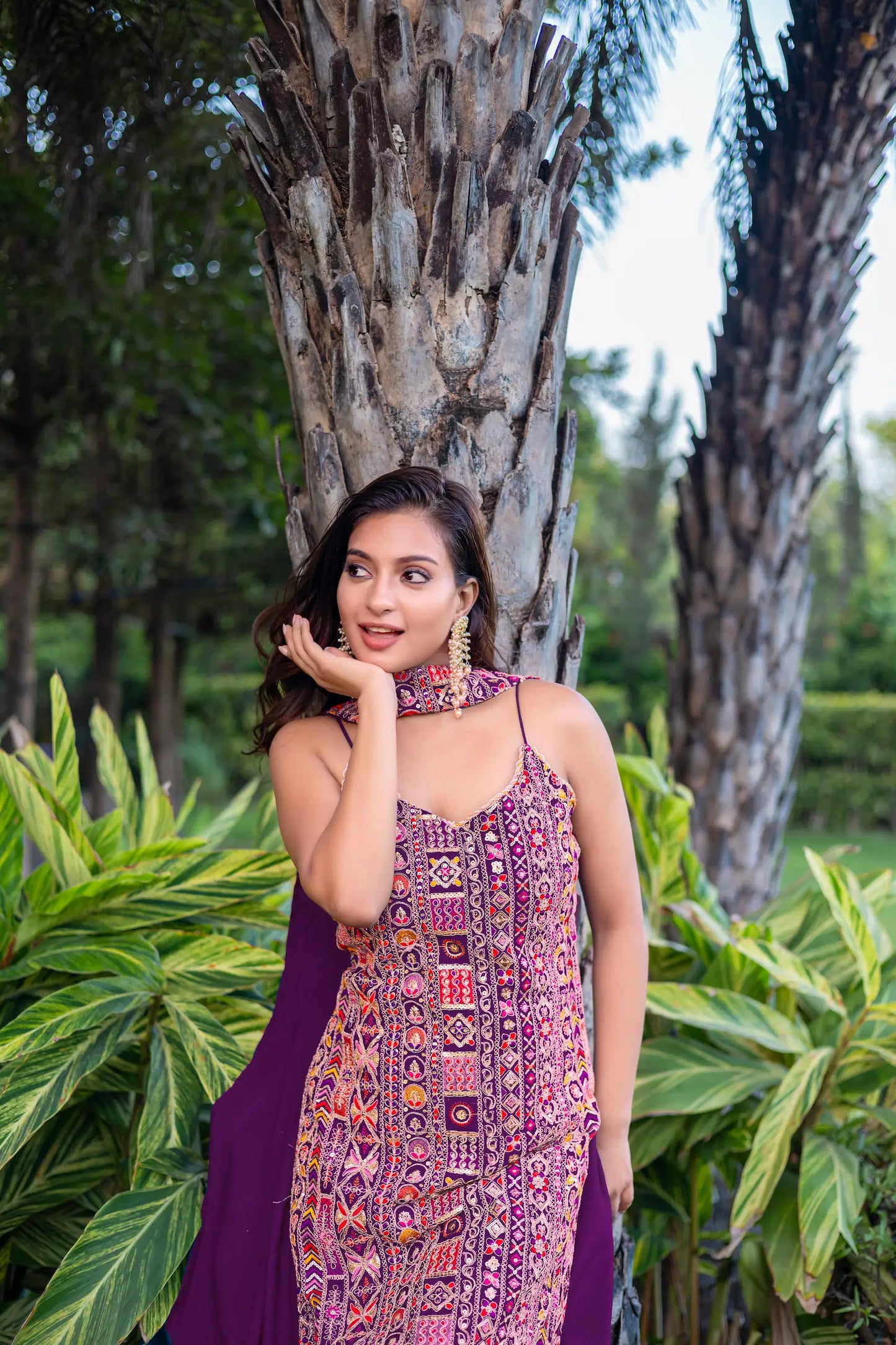 Purple Chinon Sequence Embroidery Work Palazzo Salwar Suit