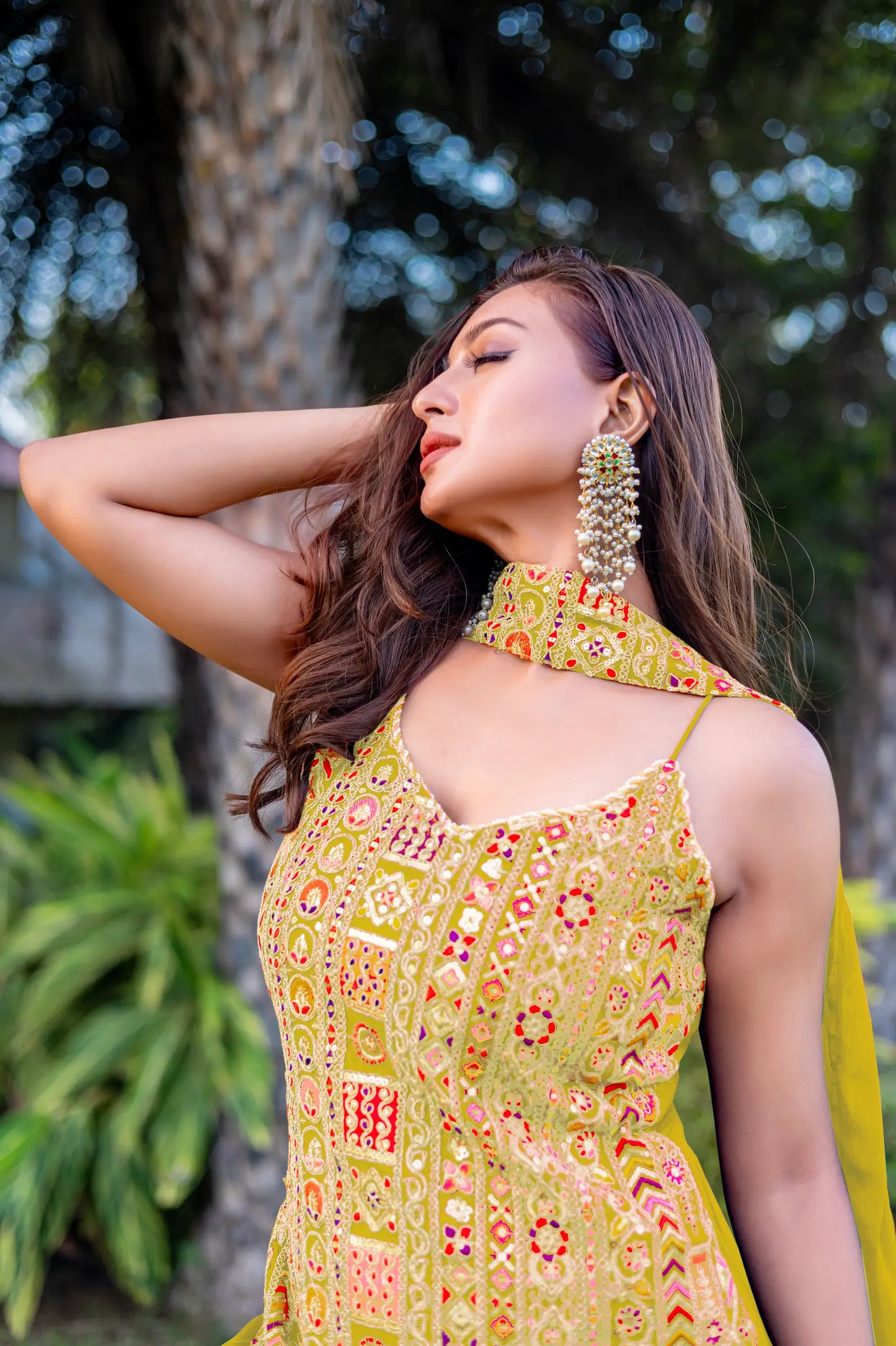 Yellow Chinon Sequence Embroidery Work Palazzo Salwar Suit