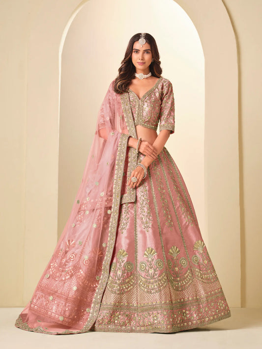 Daisy Pink Art Silk Embroidered Lehenga Choli