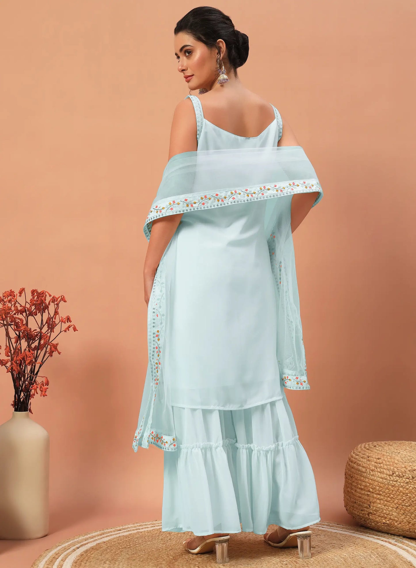 Sky Blue Georgette Sequence Embroidery Work Salwar Suit