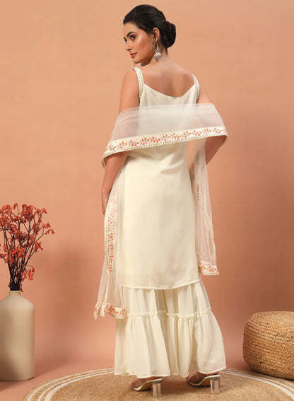 Beige Georgette Sequence Embroidery Work Salwar Suit