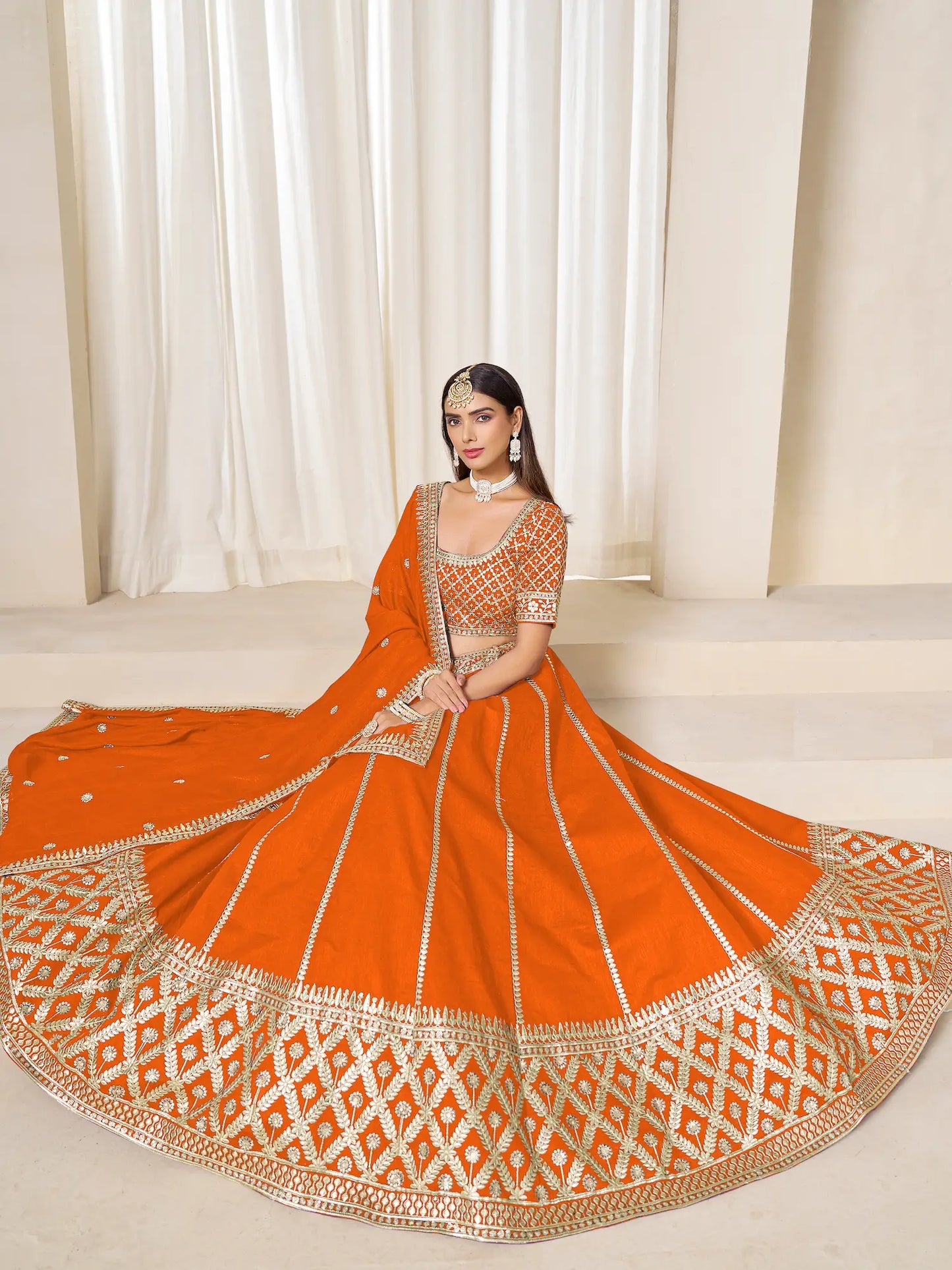 Orange Art Silk Embroidery Work Lehenga Choli