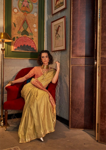 Camel  Silk Saree With Contrast Ikkat Design Pallu