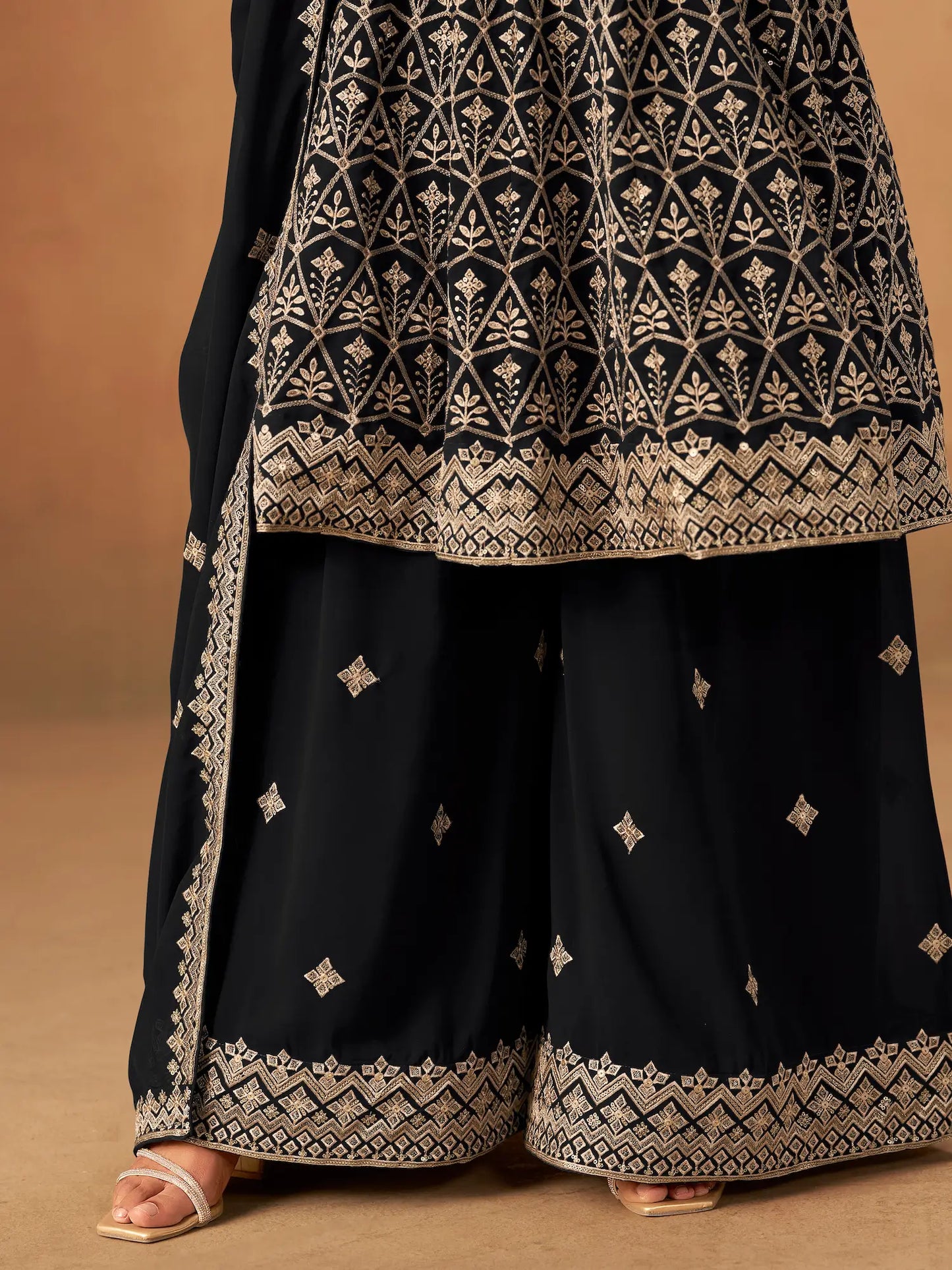 Black Georgette Embroidery Work Palazzo Set