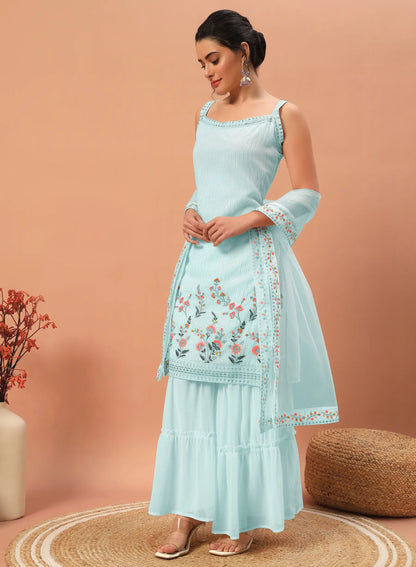 Sky Blue Georgette Sequence Embroidery Work Salwar Suit