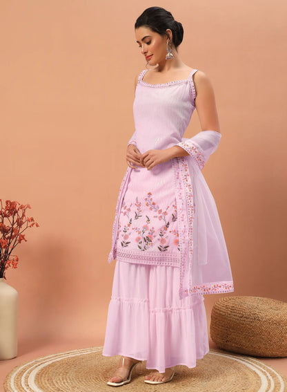 Light Pink Georgette Sequence Embroidery Work Salwar Suit