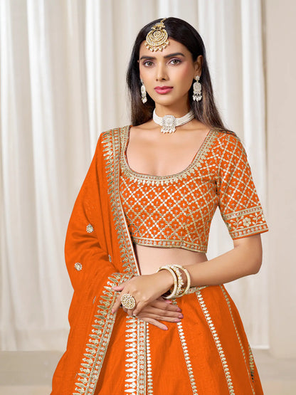 Orange Art Silk Embroidery Work Lehenga Choli