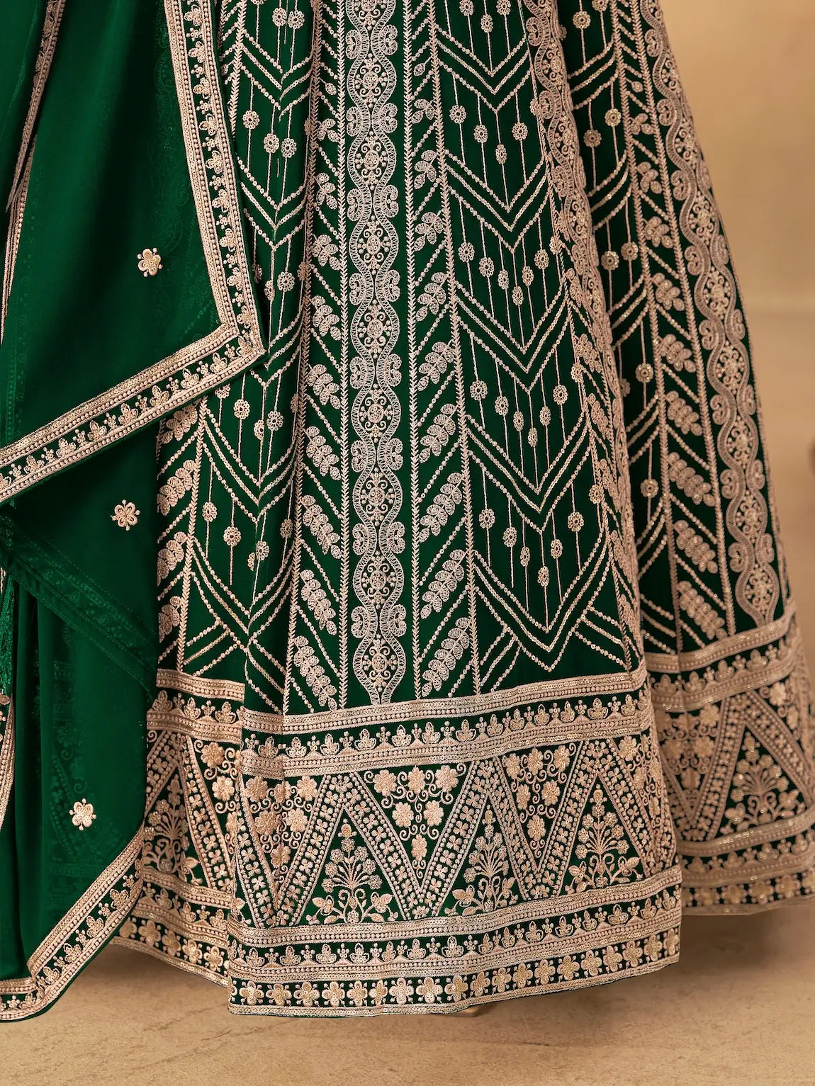 Dark Green Georgette Embroidery Work Gown