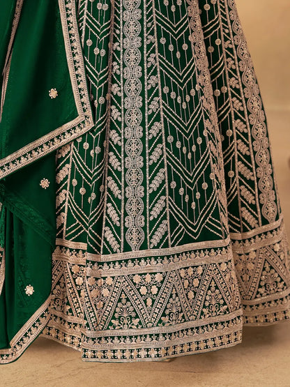 Dark Green Georgette Embroidery Work Gown