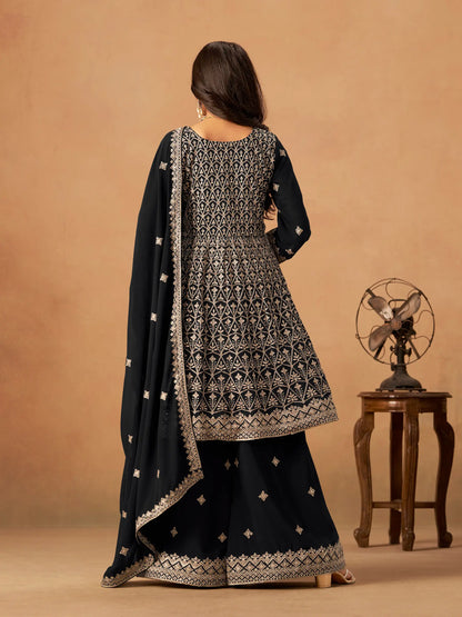 Black Georgette Embroidery Work Palazzo Set