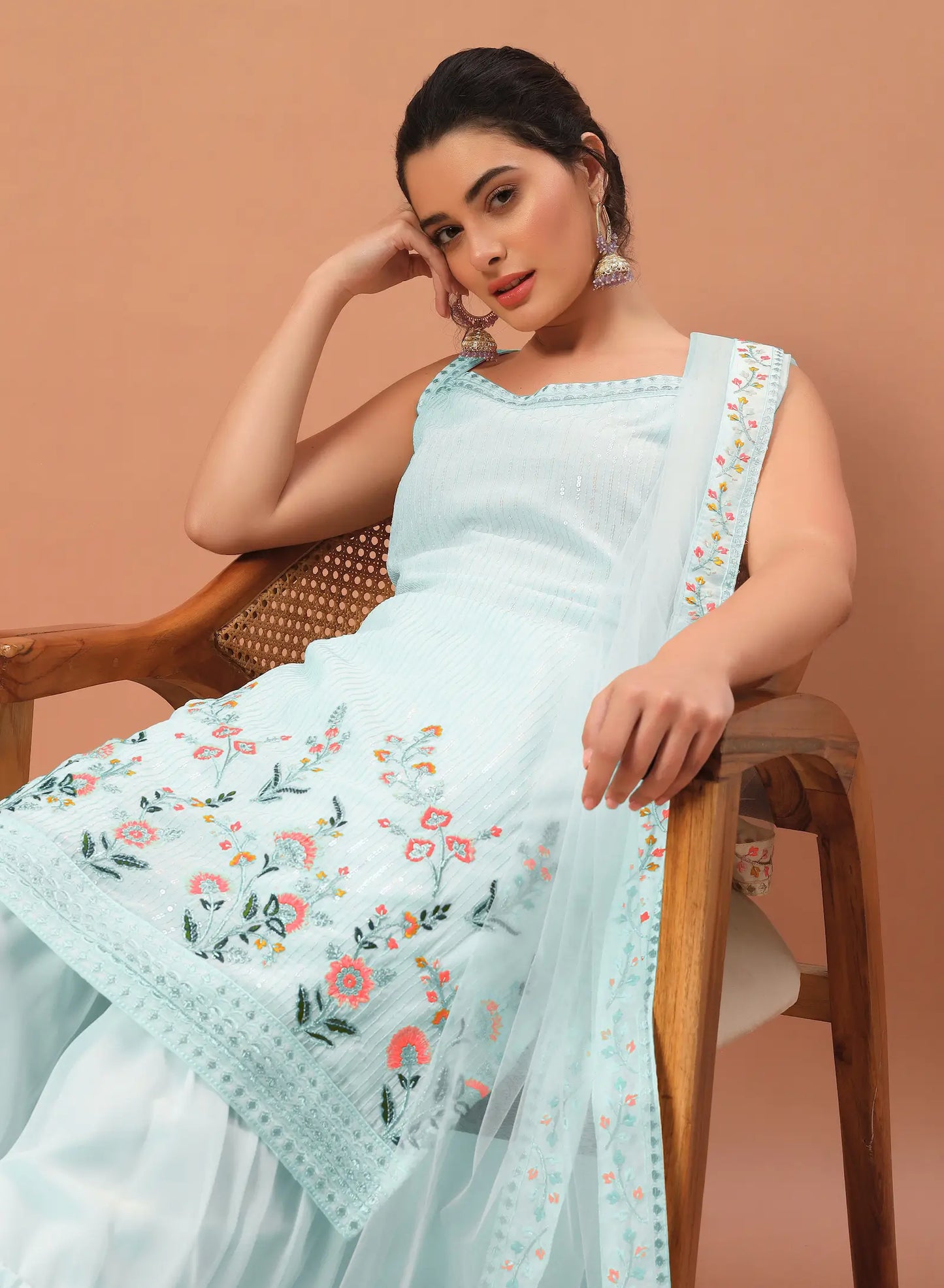 Sky Blue Georgette Sequence Embroidery Work Salwar Suit