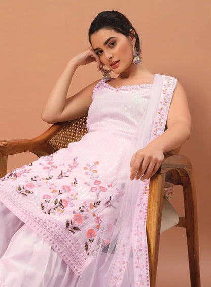 Light Pink Georgette Sequence Embroidery Work Salwar Suit
