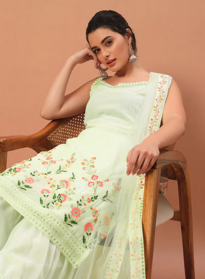 Pista Green Georgette Sequence Embroidery Work Salwar Suit