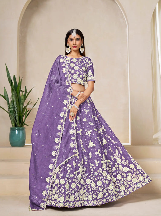 Lavender Gold Crush Embroidery Lehenga Choli
