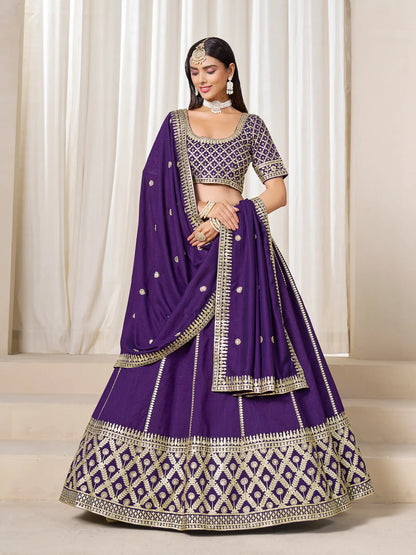 Purple Art Silk Embroidery Work Lehenga Choli