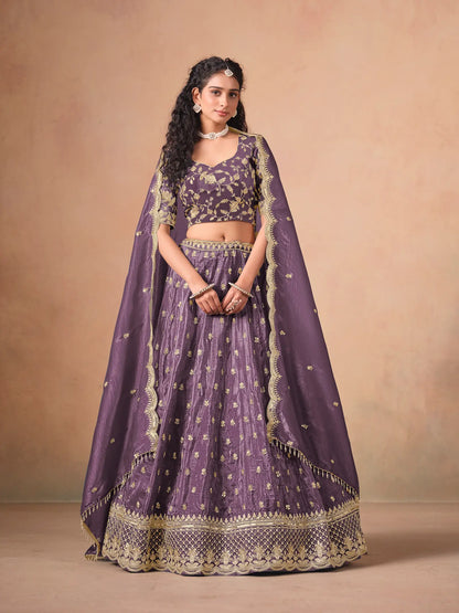 Dusty Purple Organza Embroidery Work Lehenga Choli