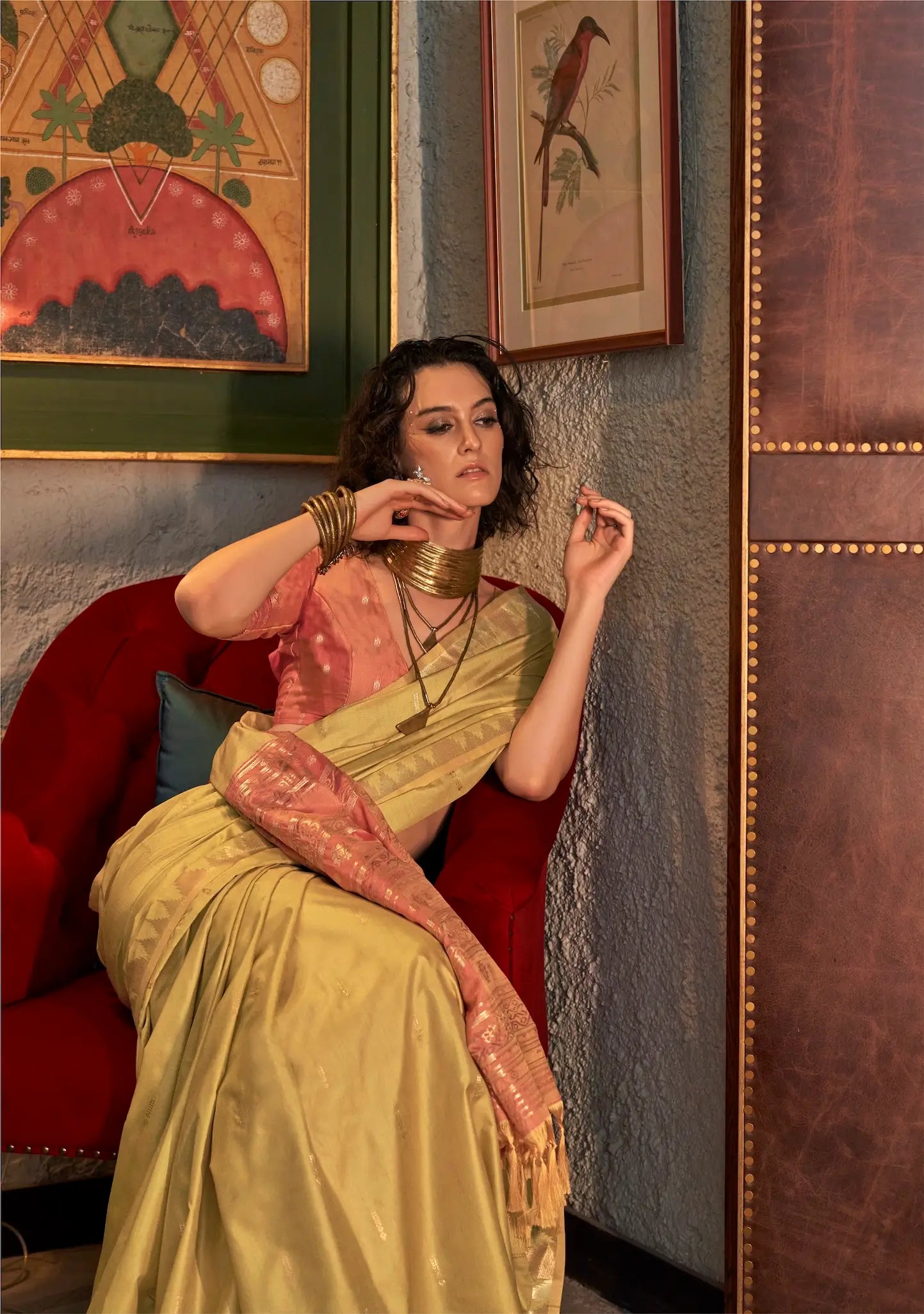 Camel  Silk Saree With Contrast Ikkat Design Pallu