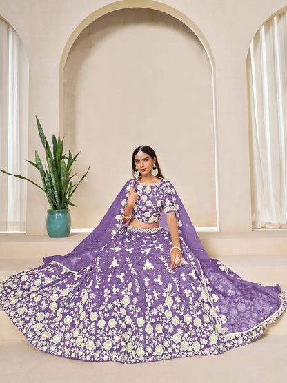 Lavender Gold Crush Embroidery Lehenga Choli
